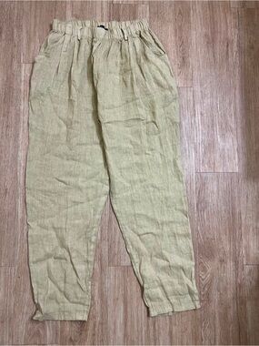 Bella Amore 100% linen Women's Elastic-Waist Linen Pants in khakis